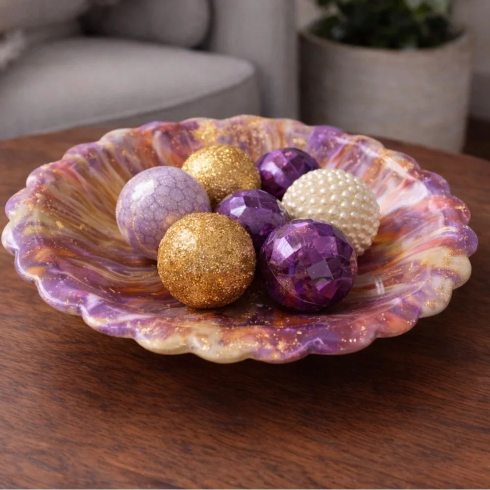 Handmade Decorative floral botanical purple and gold resin Bowl